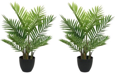 Shoppartners 2x Groene Areca/goudpalm Kunstplanten 73 Cm In Zwarte Pot - Kunstplanten/nepplanten - Palmen