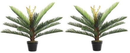 Shoppartners 2x Groene boomvaren kunstplant 75 cm in zwarte plastic pot