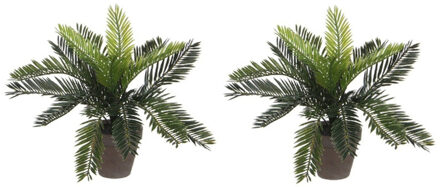 Shoppartners 2x Groene Cycaspalm kunstplanten 33 cm in pot - Kunstplanten