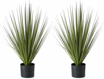 Shoppartners 2x Groene grasplanten/kunstplanten Carex 78 cm in zwarte pot