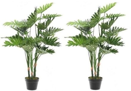 Shoppartners 2x Groene Monstera/gatenplant kunstplant 100 cm in zwarte pot - Kunstplanten