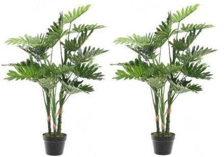 Shoppartners 2x Groene Monstera/gatenplant kunstplant 100 cm in zwarte pot