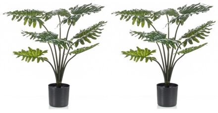 Shoppartners 2x Groene Philodendron kunstplant 60 cm in zwarte pot