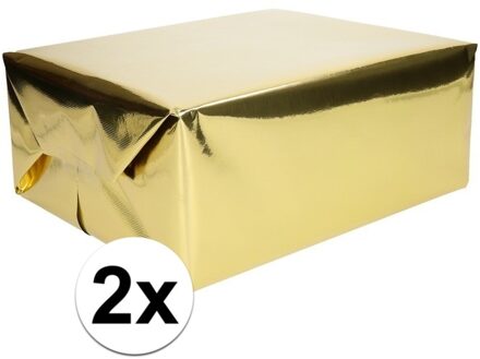 Shoppartners 2x Inpakpapier/cadeaupapier goud metallic 400 x 50 cm op rol Goudkleurig