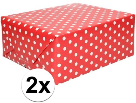 Shoppartners 2x Inpakpapier/cadeaupapier rood met stip 200 x 70 cm rollen