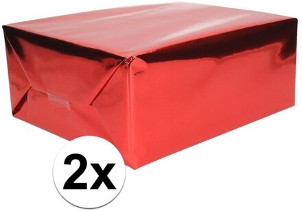 Shoppartners 2x Inpakpapier/cadeaupapier rood metallic 400 x 50 cm op rol