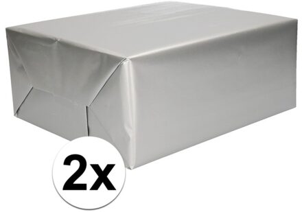 Shoppartners 2x Inpakpapier/cadeaupapier zilver 200 x 70 cm op rol