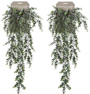 Shoppartners 2x Kantoor kunstplanten groene Eucalyptus hangplant/tak 75 cm - Kunstplanten