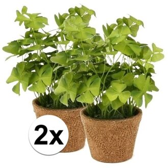 Shoppartners 2x Kunstplant klavertje groen in pot 25 cm - Kunstplanten