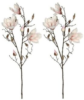 Shoppartners 2x Magnolia beverboom kunstbloemen takken 90 cm decoratie - Kunstplanten Roze