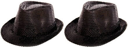 Shoppartners 2x Party hoedje met zwarte pailletten
