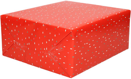 Shoppartners 2x Rollen Inpakpapier/cadeaupapier rood met gekleurde druppels print 200 x 70 cm