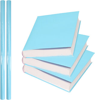 Shoppartners 2x Rollen kadopapier / schoolboeken kaftpapier pastel blauw 200 x 70 cm