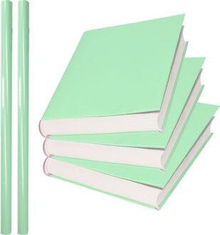 Shoppartners 2x Rollen kadopapier / schoolboeken kaftpapier pastel groen 200 x 70 cm