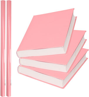 Shoppartners 2x Rollen kadopapier / schoolboeken kaftpapier pastel roze 200 x 70 cm
