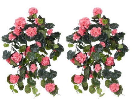 Shoppartners 2x Roze geranium kunstplant hangplanten 70 cm - Kunstplanten