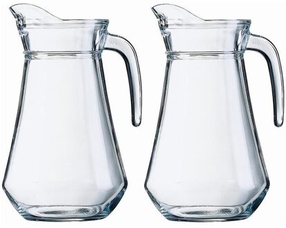 Shoppartners 2x Schenkkan 1,6 liter 24 cm - Sapkannen/waterkannen/schenkkannen/limonadekannen van glas 2 stuks