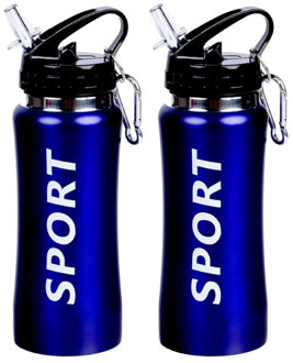 Shoppartners 2x Sport Bidon drinkfles/waterfles Sport print blauw 420 Ml - Drinkflessen