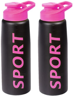 Shoppartners 2x stuks bidon drinkflessen/waterflessen fuchsia roze 850 ml - Drinkflessen