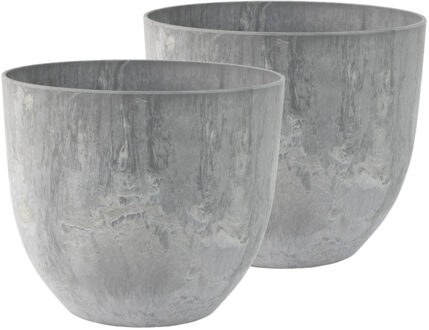 Shoppartners 2x Stuks Bloempot/plantenpot Van Gerecycled Kunststof Betongrijs D33 En H29 Cm - Plantenpotten