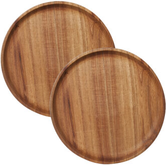 Shoppartners 2x stuks kaarsenborden/kaarsenplateaus bruin hout rond D22 cm - Kaarsenplateaus