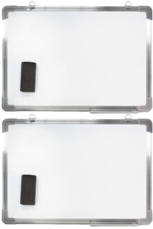 Shoppartners 2x stuks magnetische whiteboards met pennengoot en wisser 70 x 50 cm - Whiteboards