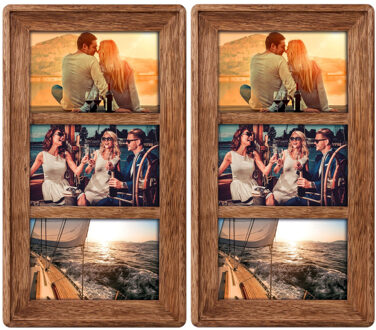 Shoppartners 2x Stuks Multi Fotolijst Hout Bruin Geschikt Voor 3x Foto Van 10 X 15 Cm - Fotolijsten