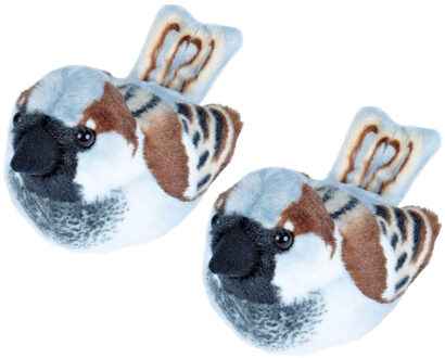 Shoppartners 2x stuks pluche huismus vogel knuffel 14 cm - Vogel knuffels Multikleur