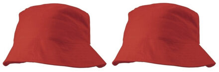 Shoppartners 2x stuks vissershoedje/zonnehoedjes rood voor volwassenen