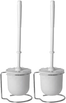Shoppartners 2x stuks wc/toiletborstels met houders wit van kunststof - Toiletborstels