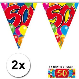 Shoppartners 2x vlaggenlijn 50 jaar met gratis sticker Multi