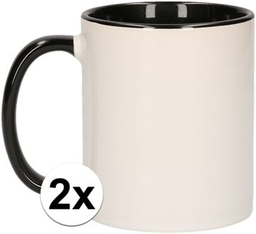 Shoppartners 2x Wit met zwarte koffiemok zonder bedrukking