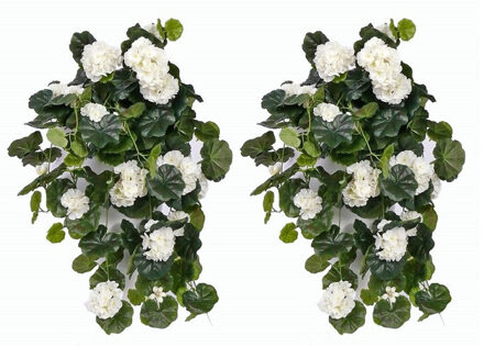 Shoppartners 2x Witte geranium hangplant kunstplanten 70 cm - Kunstplanten