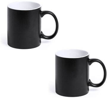 Shoppartners 2x Zwarte/witte drinkbekers/mokken 350 ml - Bekers