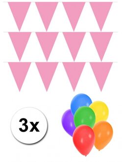 Shoppartners 3 baby roze vlaggenlijnen groot incl ballonnen - Vlaggenlijnen