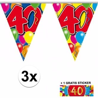Shoppartners 3 Gekleurde slingers 40 jaar met sticker Multi