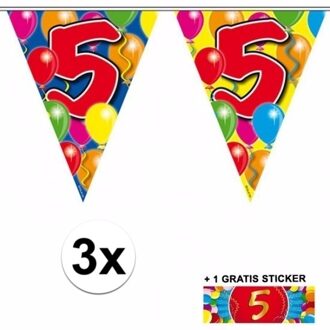Shoppartners 3 Gekleurde slingers 5 jaar met sticker Multi