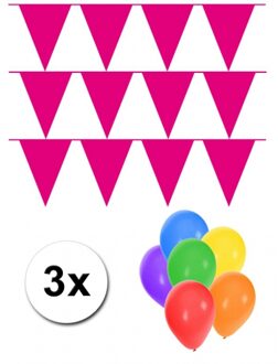 Shoppartners 3 magenta roze vlaggenlijnen groot incl ballonnen - Vlaggenlijnen