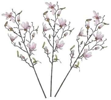 Shoppartners 3 stuks Magnolia beverboom kunstbloemen takken 80 cm decoratie - Kunstplanten Roze