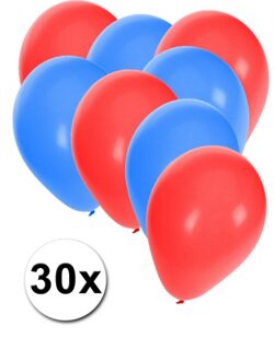 Shoppartners 30x ballonnen - 27 cm - rood / blauwe versiering