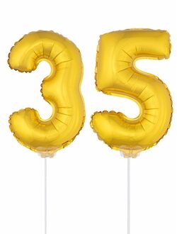 Shoppartners 35 jaar leeftijd feestartikelen - versiering cijfers - goud - ballonnen op stokje - van 41 cm