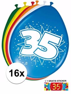 Shoppartners 35 jaar versiering - 16x leeftijd ballonnen - gratis sticker Multi