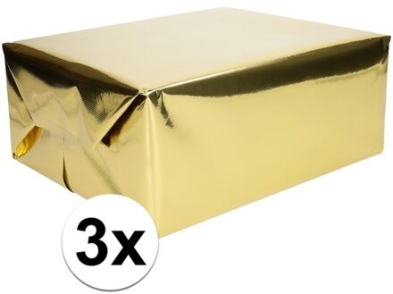 Shoppartners 3x Folie kadopapier goud metallic 4 meter - Cadeaupapier