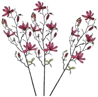 Shoppartners 3x Fuchsia roze Magnolia/beverboom kunsttakken kunstplant 80 cm