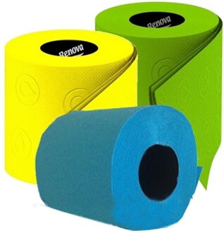 Shoppartners 3x Gekleurd toiletpapier rollen 140 vellen - Turquoise/groen/geel thema feestartikelen decoratie - WC-papier/pleepapier