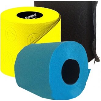 Shoppartners 3x Gekleurd toiletpapier rollen 140 vellen - Turquoise/zwart/geel thema feestartikelen decoratie - WC-papier/pleepapier