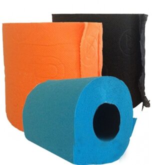 Shoppartners 3x Gekleurd toiletpapier rollen 140 vellen - Turquoise/zwart/oranje thema feestartikelen decoratie - WC-papier/pleepapier