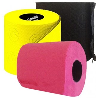 Shoppartners 3x Gekleurd toiletpapier rollen 140 vellen - Zwart/fuchsia roze/geel thema feestartikelen decoratie - WC-papier/pleepapier