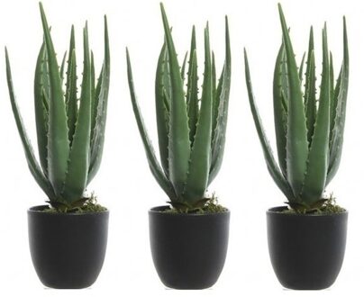 Shoppartners 3x Groene aloe vera kunstplant 35 cm in zwarte pot - Kunstplanten/nepplanten - Succulenten - Kantoorplanten