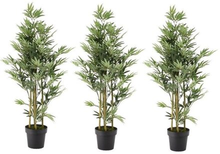 Shoppartners 3x Groene bamboe kunstplant 125 cm in zwarte plastic pot - Kamerplant kunstplanten/nepplanten